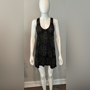 MONIQUE LESHMAN black beaded racer back coverup tunic mini dress XS